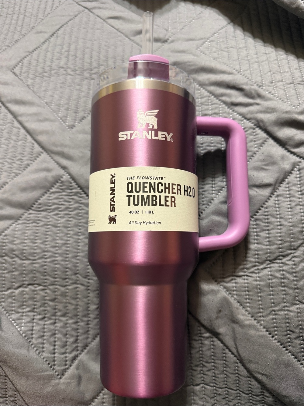 Stanley Pink Metallic Quencher H2.0 Tumbler with Handle PRIMROSE GLOW 40 oz